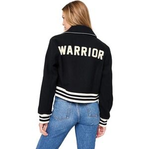 Spiritual Gangster Warrior Varsity Bomber Jacket Black Cropped Womens XS